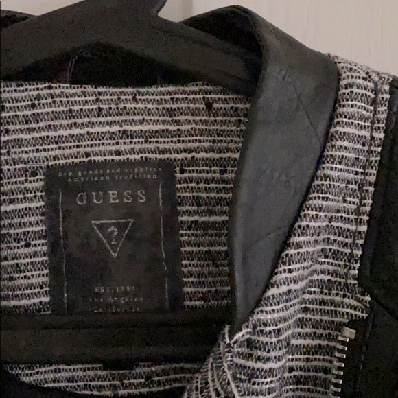 GUESS Tweed Vegan Leather Moto Jacket Size M - Picture 2 of 10